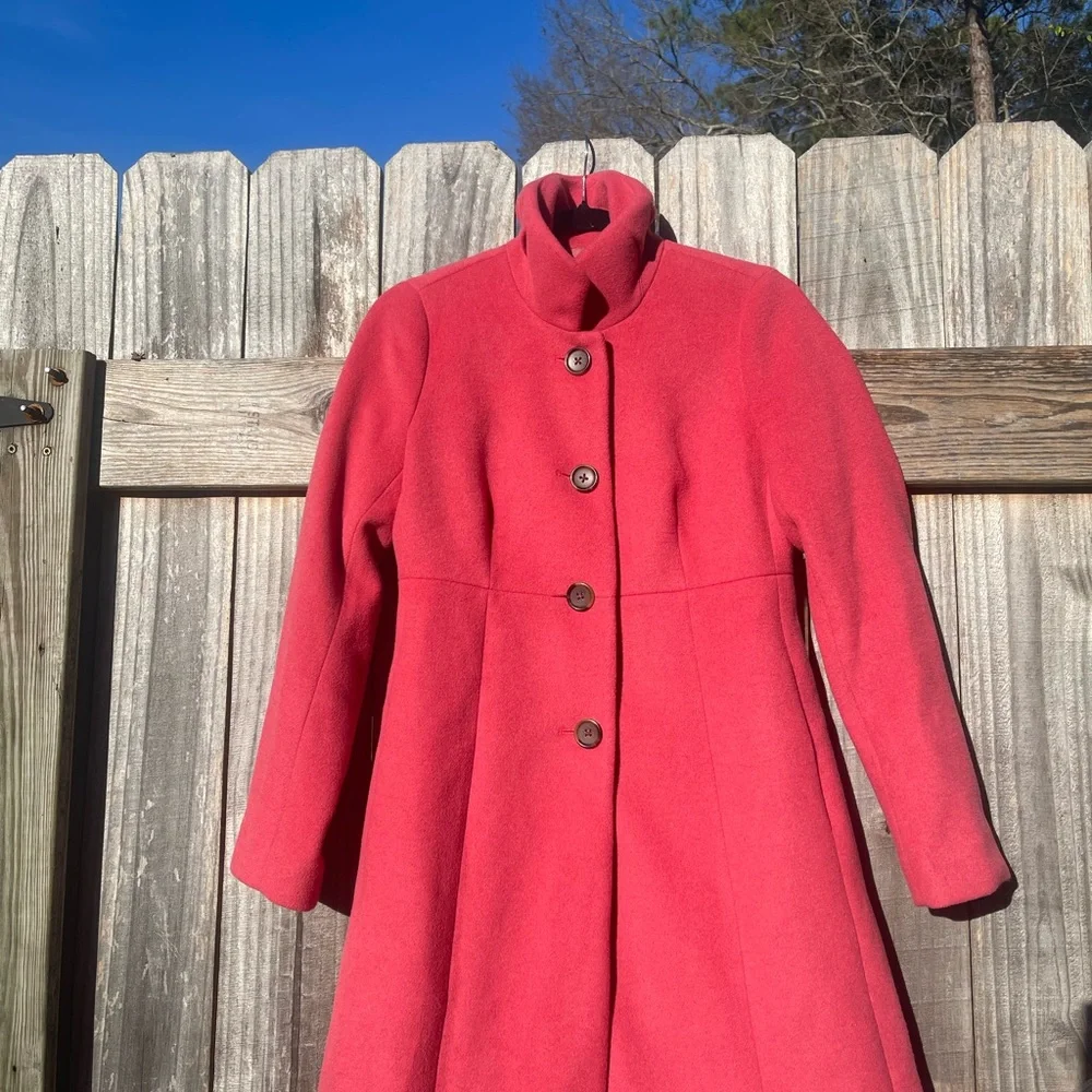 J Crew Uptown Ruffle Car Coat Women's Salmon Pink Coat Size 0 - Picture 3 of 16